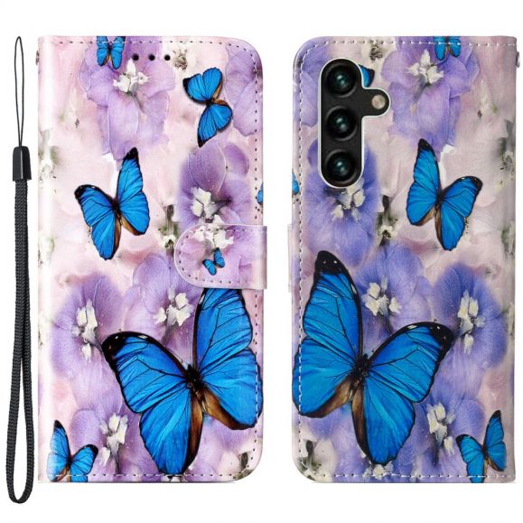 Housse Samsung Galaxy A05s papillons bleus et fleurs