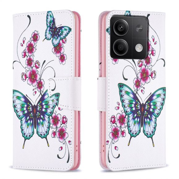 Xiaomi Redmi Note 13 - Housse fleurs et papillons