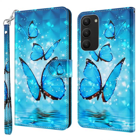 Samsung Galaxy S24 Plus - Housse Papillons bleus scintillants
