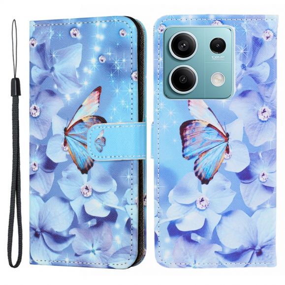Xiaomi Redmi Note 13 Pro 5G / Poco X6 - Housse Papillon et fleurs bleues