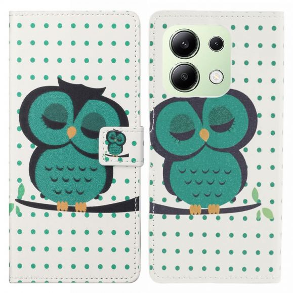 Housse Xiaomi Redmi Note 13 4G hibou et motifs à pois