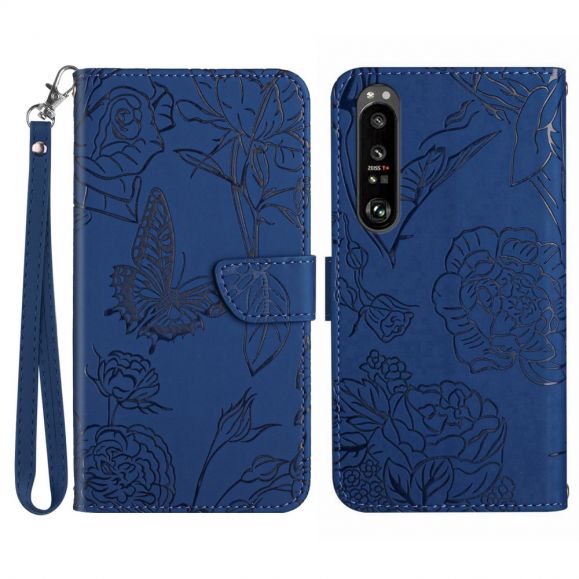 Housse Sony Xperia 1 VI Illustration Papillon et Fleurs à Lanière