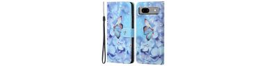 Housse Google Pixel 8a Papillon et fleurs bleues