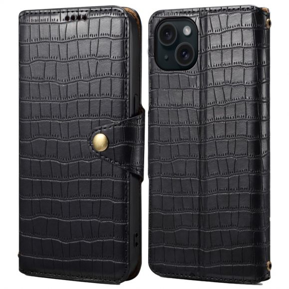 Housse iPhone 15 Plus Portefeuille avec Texture Crocodile