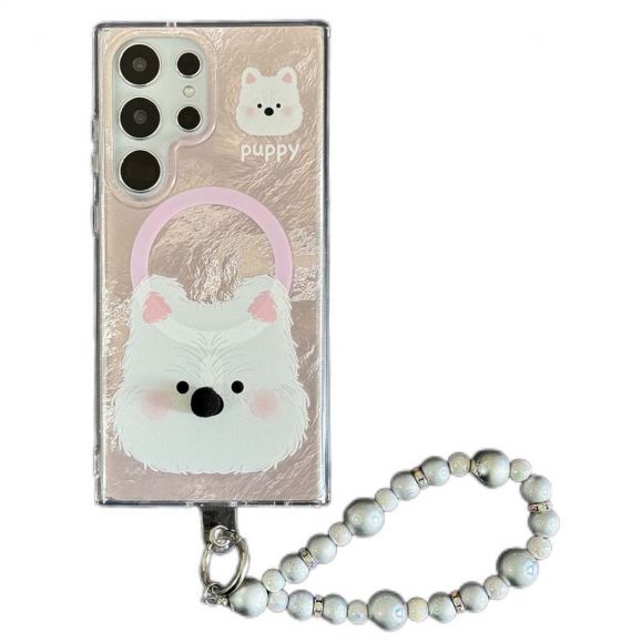 Coque Samsung Galaxy S24 Ultra Design Chiot avec Bracelet Perlé