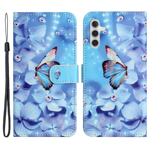 Housse Samsung Galaxy S24 FE Papillon et fleurs bleues